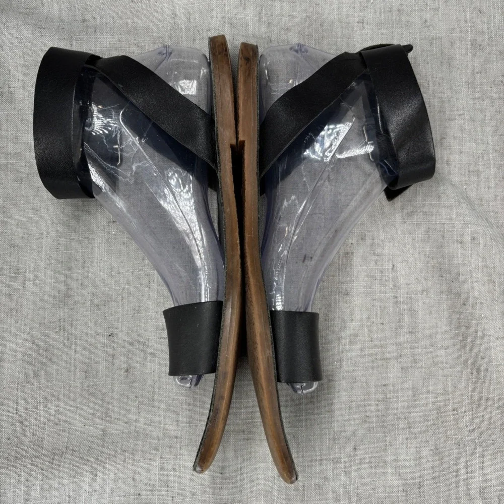 Madewell The Boardwalk Ankle Wrap Sandal Black Leather Flat Ankle Women's Size 9